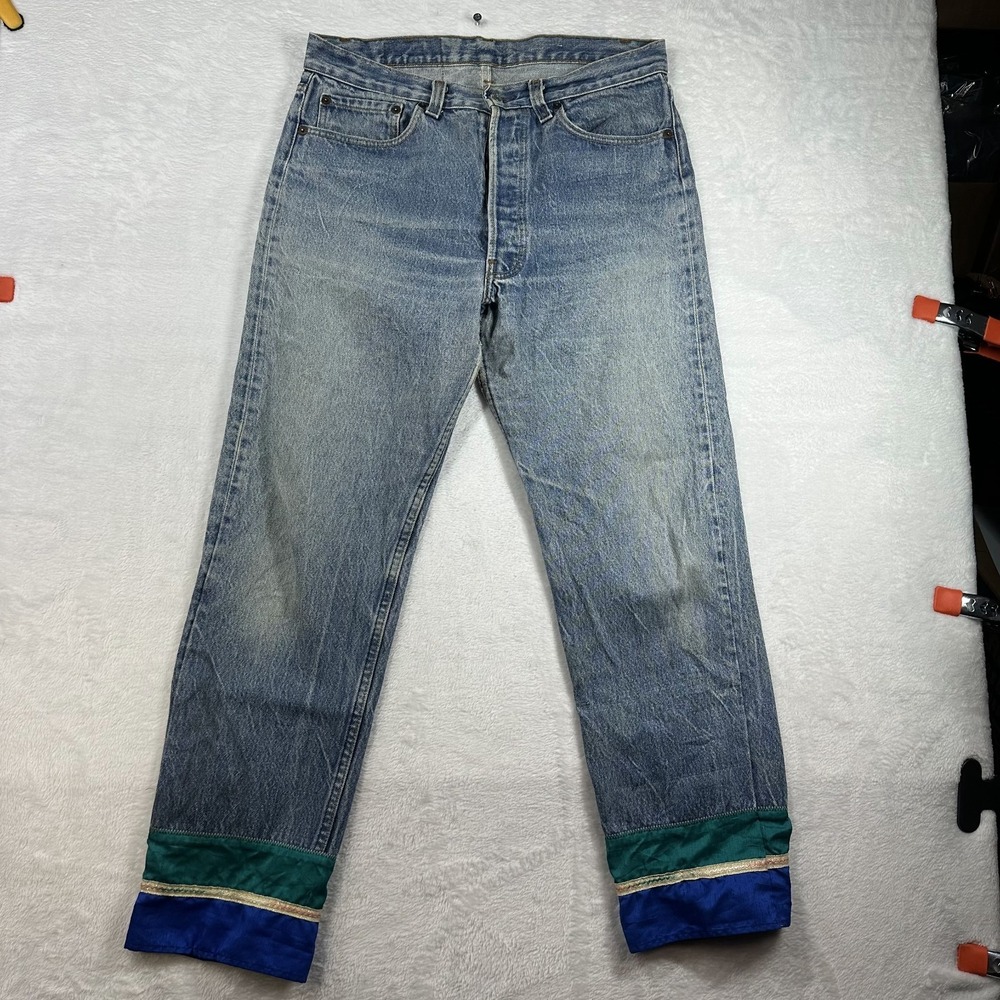 Vintage Y2K Custom Hem Jeans Medium Wash Denim‎ High-Rise Button Fly - 32X28